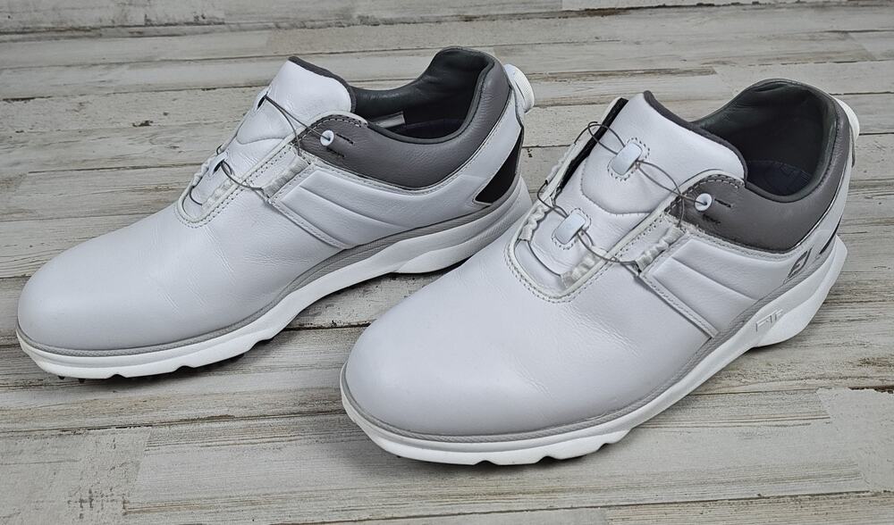 FootJoy FJ MyJoys BOA Golf Shoes Men's 7.5 Narrow White Gray Spikeless Leather